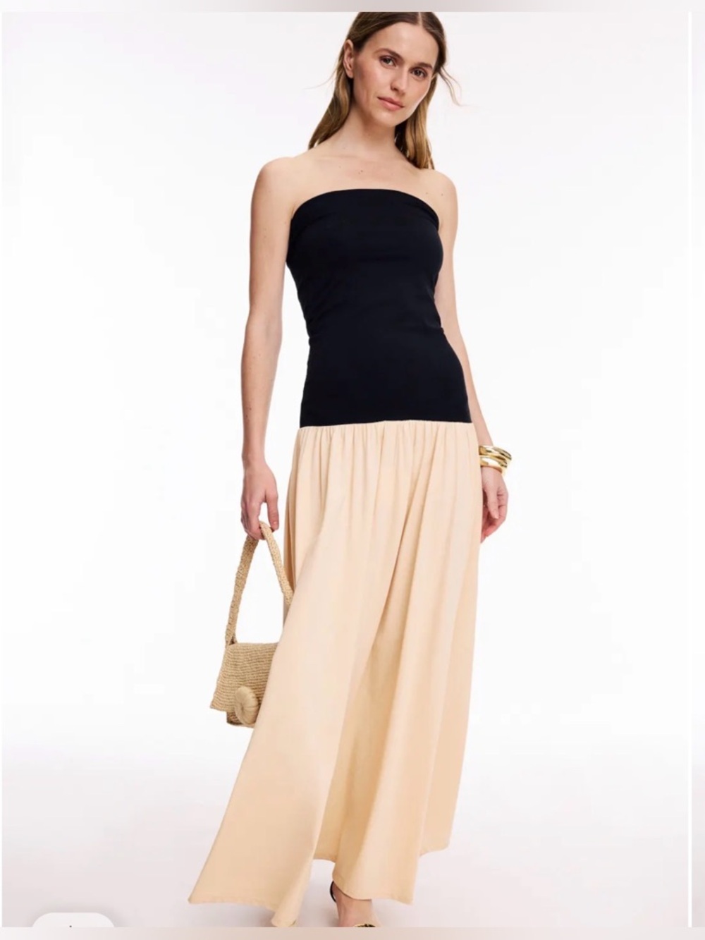 By Malene Birger Strapless Maxi Skirt Dress in Black and Cream